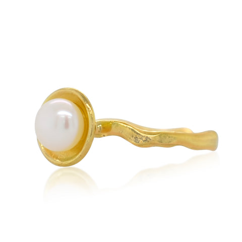 Mini Pearl Ripple Ring - Gold