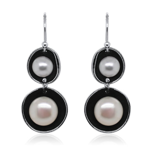 Double Pearl Splash Earrings with Patina_Kristen Baird®