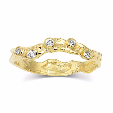 Kristen Baird Yellow Gold Alternative Wedding Band Diamond stacking Ring 