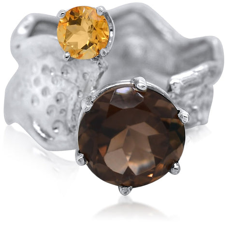 10mm Round Cut Ripple Ring Duo_Smoky Quartz_Citrine_Kristen Baird®