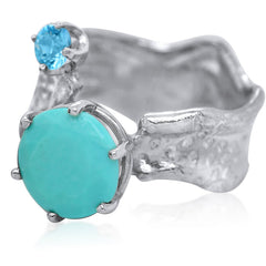 10mm Round Cut Ripple Ring Duo_Turquoise+Blue Topaz_Kristen Baird®