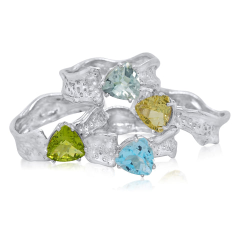 8mm Trillion Cut Ripple Ring-Peridot_Green Amethyst_Sky Blue Topaz_Citrine-Kristen Baird Jewelry