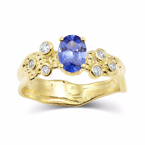 Kristen Baird Yellow Gold Alternative Engagement Ring with Sapphire and Diamonds 