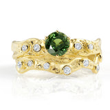 Kristen Baird Yellow Gold Alternative Engagement Ring with Green Sapphire and Diamonds Set