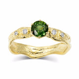 Kristen Baird Yellow Gold Alternative Engagement Ring with Green Sapphire and Diamonds 