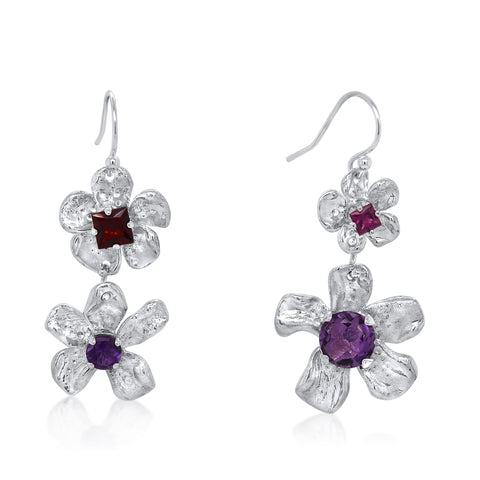 Deux-Fleur de Cerisier Gem Earrings_Orchid Palette_Rhodalite Garnet_Garnet_Amethyst_Kristen Baird®
