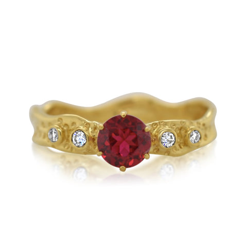 Lily Pads by the Pond in Yellow Gold with Ruby