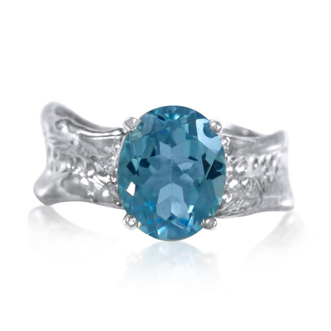 Ripple Ring Builder 9x11mm Oval Cut Blue Topaz Ring by Kristen Baird