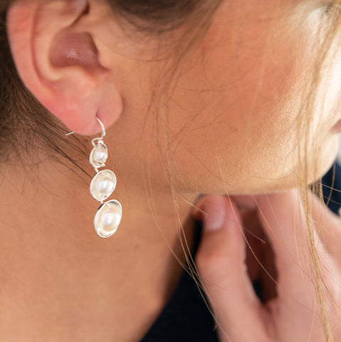 Three Pearl Splash Earrings by Kristen Baird