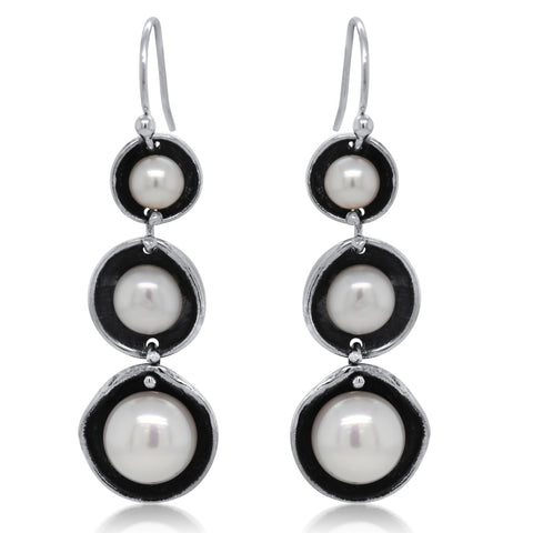 Triple Pearl Splash Earrings with Patina Finish by Kristen Baird®